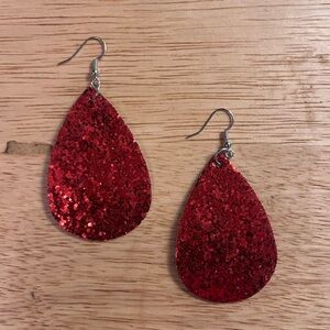 Red Glitter Teardrop Earrings